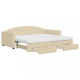 Cumpara ieftin Pat de zi cu extensie si sertare, crem, 90x200 cm, textil