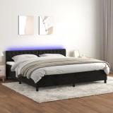 Cumpara ieftin Pat cu arcuri, saltea și LED, negru, 200x200 cm, catifea