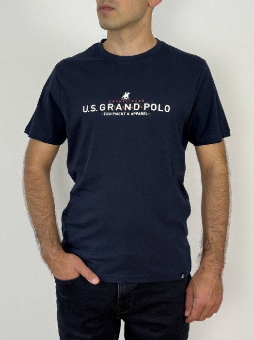 U.S. Grand POLO Tricou barbati cu imprimeu text, Regular fit, Bleumarin inchis, M