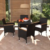 Cumpara ieftin Set mobilier de grădină cu perne, 5 piese, negru, poliratan