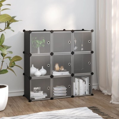 Organizator cub de depozitare cu 9 cuburi și uși PP negru foto