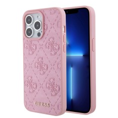 Husa iPhone 15 Pro Max Guess Leather 4G Stamped, roz, GUHCP15XP4EPMP foto