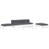 Set mobilier relaxare gradina&amp;perne 6 piese alb lemn masiv pin