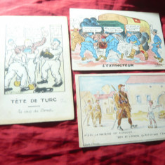 3 Ilustrate Amuzante Franta - Armata ,soldati , semnate , anii '30- desene