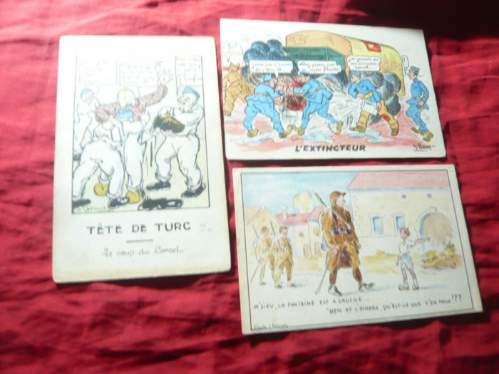 3 Ilustrate Amuzante Franta - Armata ,soldati , semnate , anii &#039;30- desene