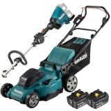 Makita DLM480CT2 + DUX60Z - Masina de tuns iarba cu 2 acumulatori Li-Ion 18 V 5 Ah 48 cm 62 l + Masina multifunctionala