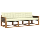 vidaXL Set de canapele de exterior cu pernă 3 pcs Natural și Crem 3381210