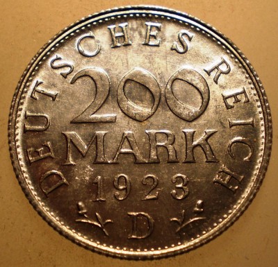 7.737 GERMANIA WEIMAR 200 MARK 1923 D AUNC foto