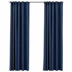Perdele opace aspect pânză cârlige, 2 buc, albastru, 140x225 cm