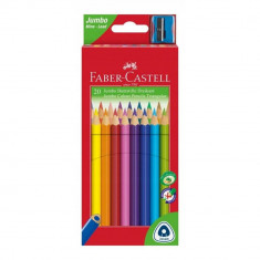 Set 20 Creioane Colorate Faber-Castell Jumbo, Triunghiulare, cu Ascutitoare Inclusa, Set Creioane Colorate si Ascutitoare, Set Creioane Colorate cu As