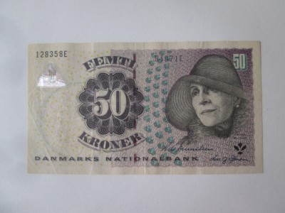 Rara! Danemarca 50 Kroner 2007 semnatura Nils Bernstein foto