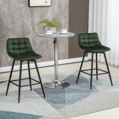 HOMCOM Set de 2 scaune de bar cu spatar si suport pentru picioare, scaune inalte tapitate in stil nordic din metal si catifea, verde, 45x47x88cm foto