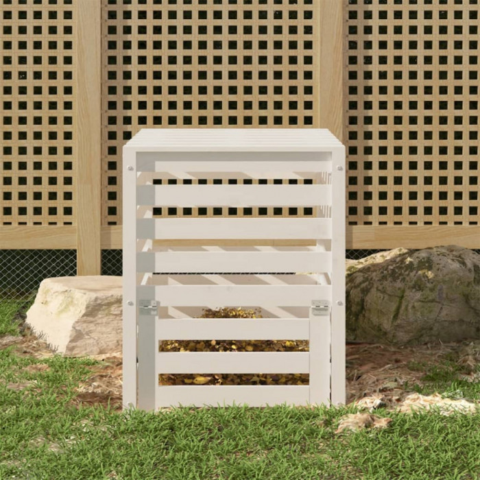 vidaXL Compostor, alb, 63,5x63,5x77,5 cm, lemn masiv de pin