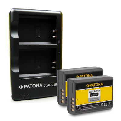 Pachet Incarcator Dual USB si 2x Acumulator Patona pentru Canon LP-E10 foto
