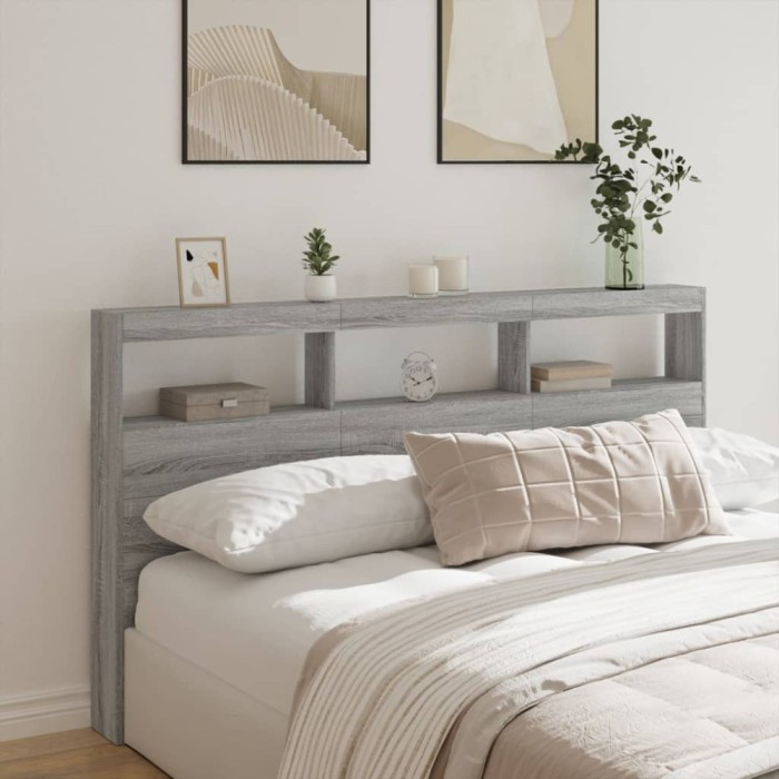 Gossi tablie de pat cu dulap si led, gri sonoma, 180x17x102 cm
