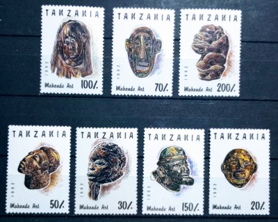 Tanzania 1992 sculptura, arta măști preistorice SERIE 7v nestampilata foto