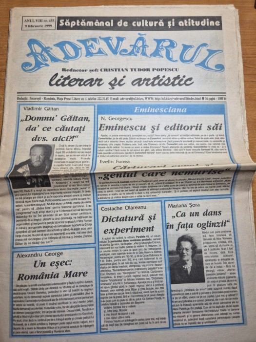 ziarul adevarul literar si artistic 9 februarie 1999 - vladimir gaitan