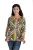 Bluza Dama, cu Maneca lunga tip IE, Verde cu Imprimeu Multicolor - M, Eranthe