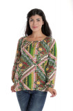 Bluza Dama cu Maneca lunga tip IE, Verde cu Imprimeu Multicolor - XL