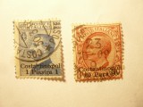 2 Timbre Italia Levant 1909 1pia/25c si 20para/10c ,supratipar Constantinopoli, Stampilat
