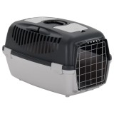 Cutie Transport Animale vidaXL, Gri/Negru, 61x40x38cm, PP, Sistem Siguranta, Ventilatie, Max 12kg, Usa Metalica