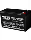 Acumulator 12V, TED Electric, Stationar, VRLA, Dimensiuni 151 x 65 x 95 mm, Baterie 12V 9.1Ah F2, Oem