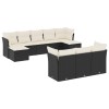 Set canapele de gradina cu perne, 10 piese, negru, poliratan