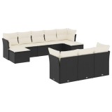 Cumpara ieftin Set canapele de gradina cu perne, 10 piese, negru, poliratan
