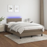 vidaXL Pat cu arcuri, saltea și LED, gri taupe, 120x200 cm, textil