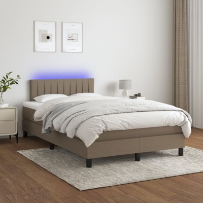 vidaXL Pat cu arcuri, saltea și LED, gri taupe, 120x200 cm, textil 3133305 foto
