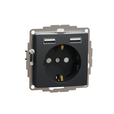 Priza simpla schuko cu USB tip A+A si protectie copii Schneider Sedna antracit SDD114052 foto