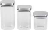 Set 3 recipiente din sticla MagicHome cu capac inox 800/1100/1500 ml