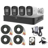 Sistem supraveghere Uniview cu 4 camere 5MP, audio, IR 20m si DVR hibrid