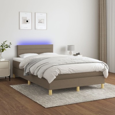 vidaXL Pat cu arcuri, saltea și LED, gri taupe, 120x200 cm, textil 3133785 foto