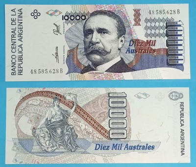 Argentina 10.000 Australes 1989 &amp;#039;Pellegrini&amp;#039; UNC serie: 48585628B p#334 foto