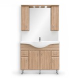Set Mobilier Baie Bianca Plus 105 cm Stejar Sonoma, cu Oglinda si Lavoar Ceramic, Asamblat