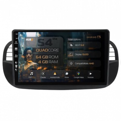 Navigatie Fiat 500 (2007-2014) 4GB RAM Android 13 Quadcore DSP GPS Wi-FI Carplay Android Auto USB Bluetooth Waze Touchscreen 9 inch foto