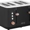 Prajitor de paine ECG ST 4768 Timber Black, 1850 W, 4 felii, 7 grade de rumenire, otel inoxidabil si elemente din lemn, negru