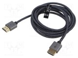 Cablu HDMI Goobay 2m textil negru și gri, HDMI 2.0, High Speed, 4K, HDR