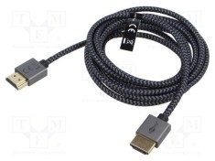 Cablu HDMI Goobay 2m textil negru și gri, HDMI 2.0, High Speed, 4K, HDR
