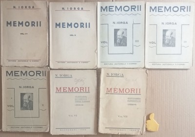 Memorii Nicolae Iorga vol I+II+III+IV+V+VI+VII la Vol I + III semnaturi justificare tiraj foto