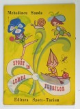 SPORT IN LUMEA FLORILOR de MEHEDINCU SANDA , CARTE DE COLORAT , 1985 , 3 PAGINI DEJA COLORATE