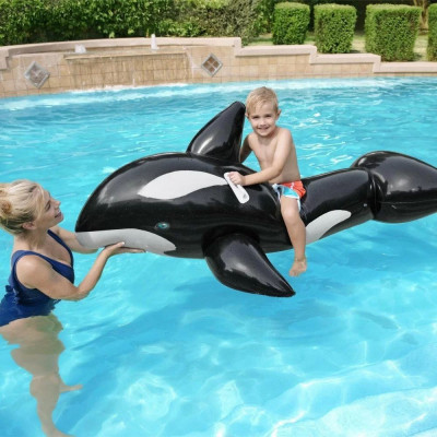 Saltea gonflabila pentru copii, forma balena, 203x102 cm, culoare negru-alb foto