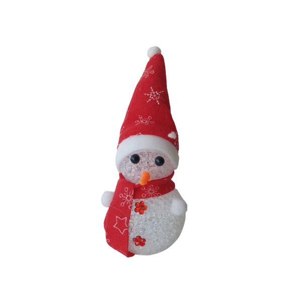 Decoratiune luminoasa Om de Zapada, LED RGB, Caciula Rosie cu Fulgi de Nea, inaltime 11 cm