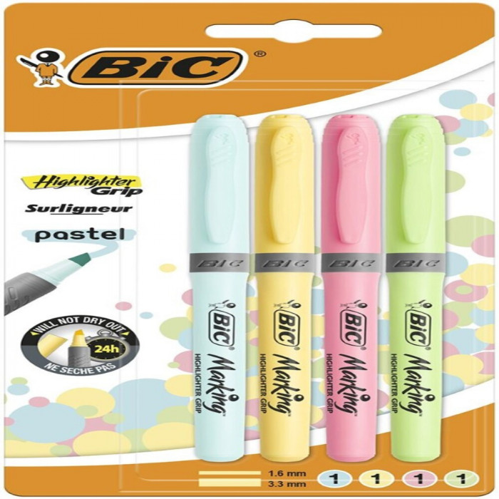 Bic Set 2 Buc Evidentiator Brite Liner Grip Pastel Diverse Model 937351