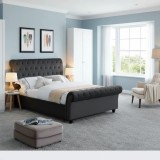 Pat Silver 160x200 cm Tapitat Catifea Dark Grey Somiera Inclusa (cod AF 3409)