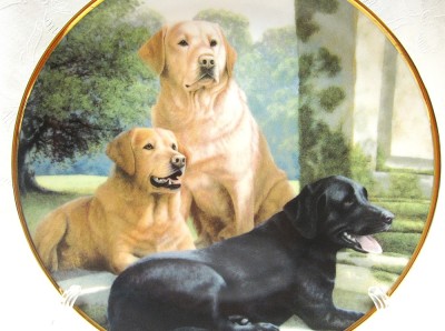 FARFURIE DECORATIVA PORTELAN ENGLEZESC FRANKLIN MINT EDITIE LIMITATA DECOR CAINI VANATOARE LABRADOR RETRIEVER 21 CM foto