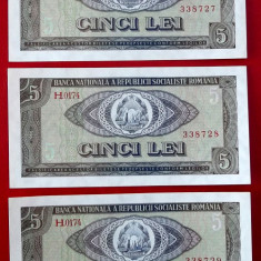 Romania 3 x 5 Lei 1966 serii consecutive 727 728 729 UNC necirculate **