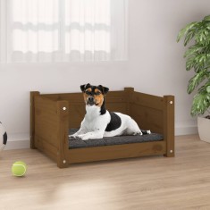 vidaXL Pat pentru c&acirc;ini, maro miere, 55,5x45,5x28 cm, lemn masiv pin