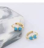 Cumpara ieftin Cercei Din Argint 925 Gold Turquoise Double Heart Hoops